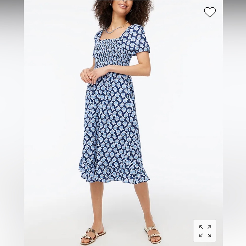 J. Crew Factory Smocked midi dress with puff sleeves
